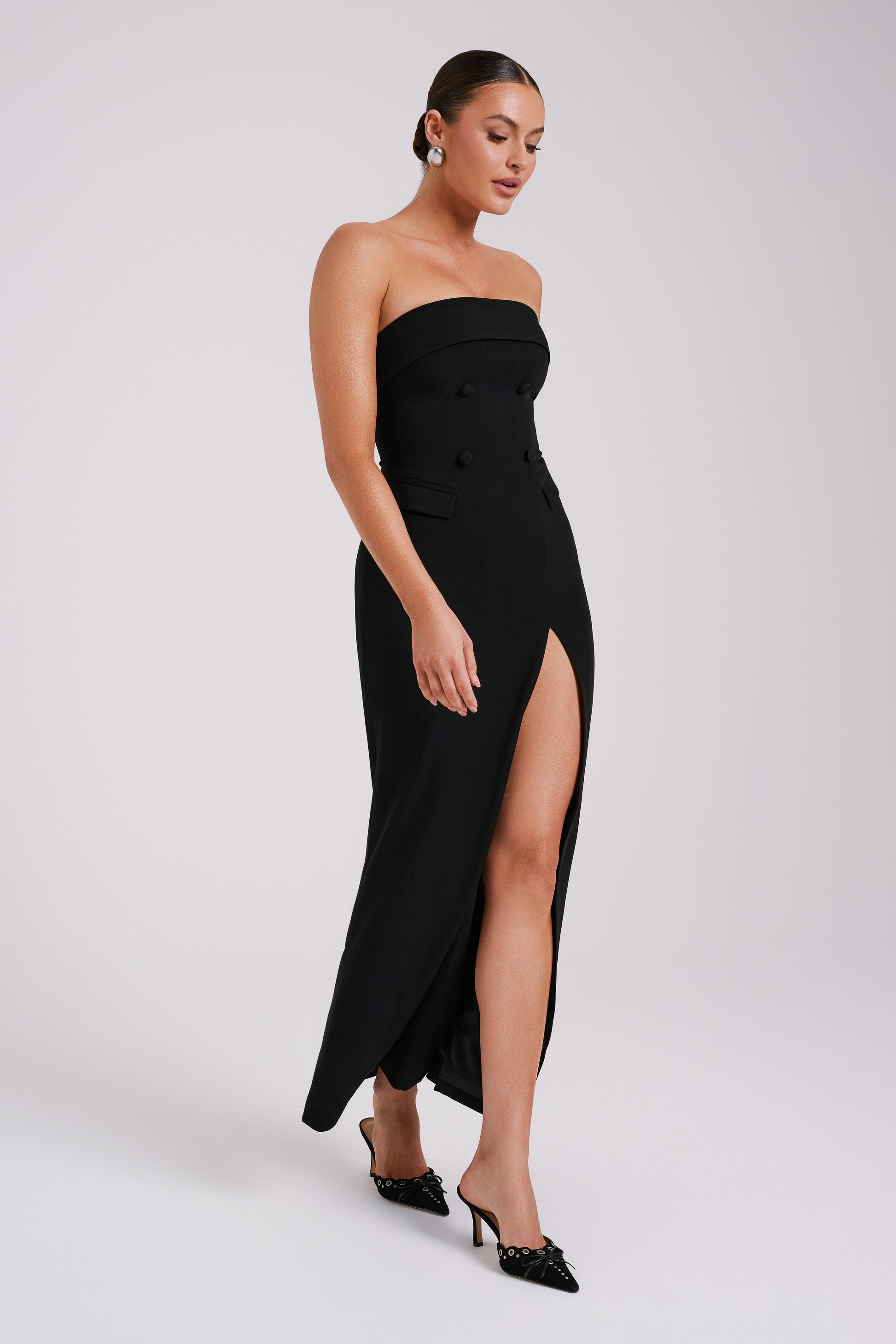Abbie Strapless Suiting Maxi Dress - Black #7
