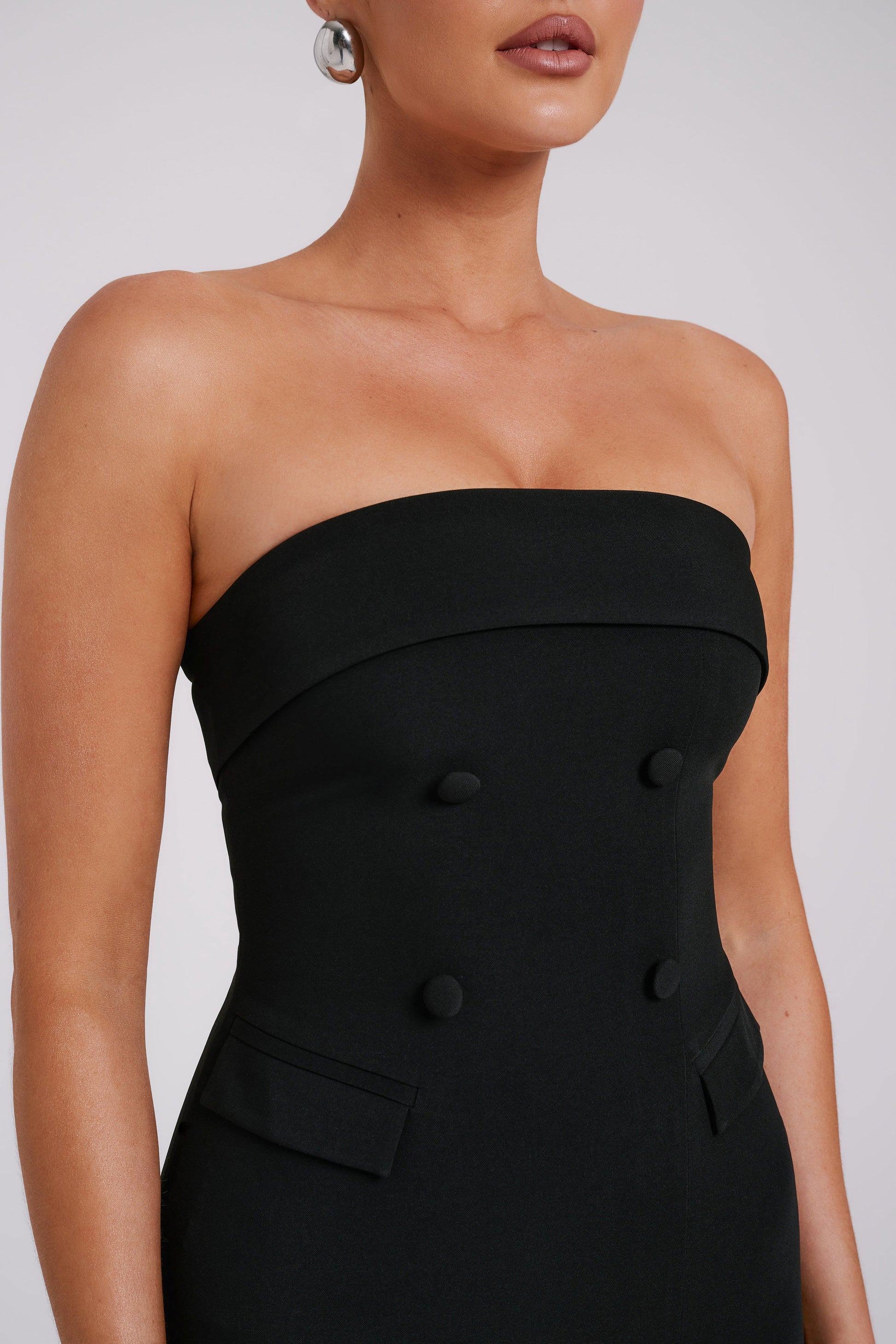 Abbie Strapless Suiting Maxi Dress - Black #5