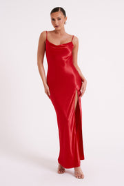 Jade Cowl Neck Backless Maxi Dress - Red