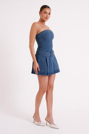 Lee Denim Pleated Mini Dress - Dark Blue