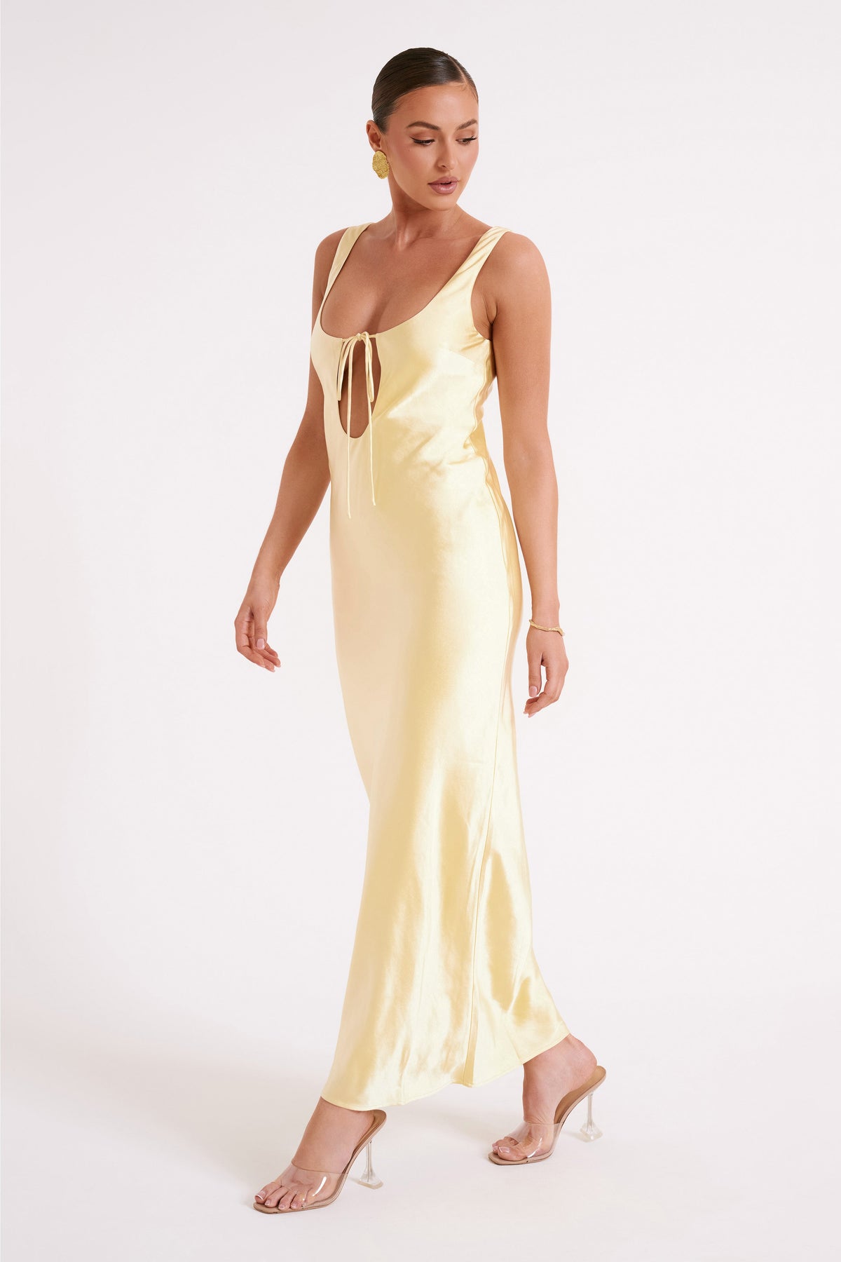 Aubrie Keyhole Satin Maxi Dress - Butter #5