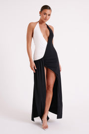 Zaniyah Contrast Nylon Maxi Dress - Black/White