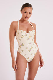 Stephanie Embroidered One Piece Swimsuit - Ivory Flower Print