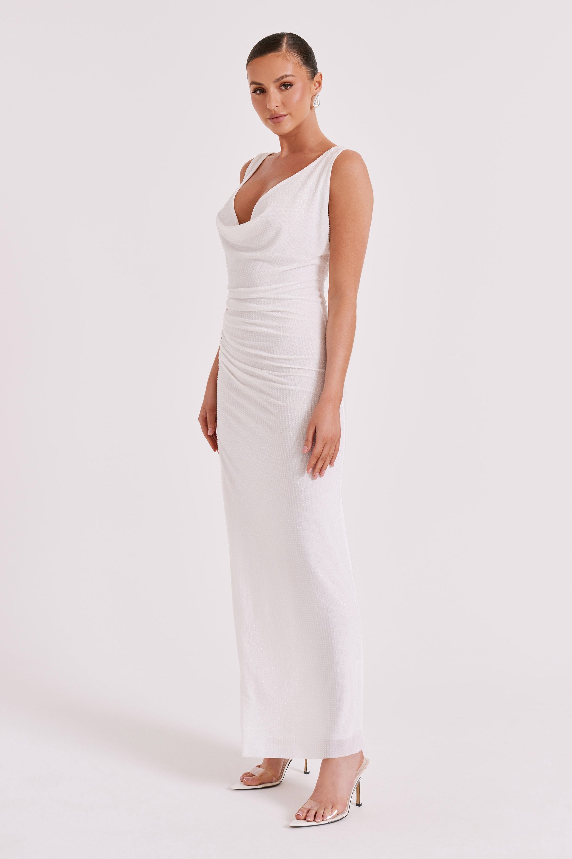Laney Hot Fix Mesh Cowl Maxi Dress - White #9