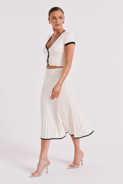 Jolene Contrast Rib Knit Midi Skirt - White