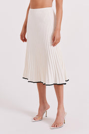 Jolene Contrast Rib Knit Midi Skirt - White