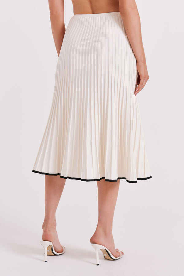 Jolene Contrast Rib Knit Midi Skirt - White