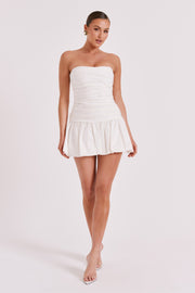 Fran Ruched Cotton Mini Dress - White