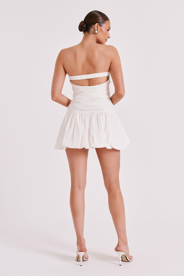 Fran Ruched Cotton Mini Dress - White