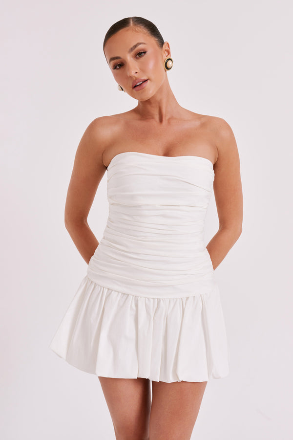 Fran Ruched Cotton Mini Dress - White