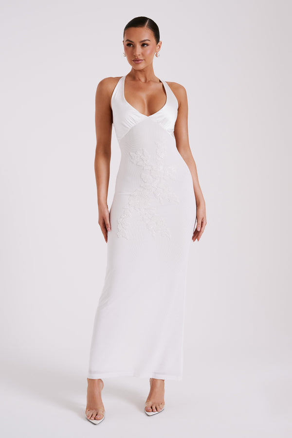 Shop Formal Dress - Maya  Beaded Mesh Maxi Dress - White third image