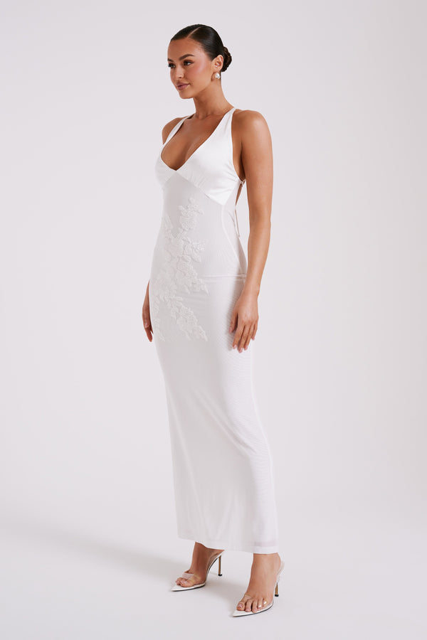 Shop Formal Dress - Maya  Beaded Mesh Maxi Dress - White sixth image