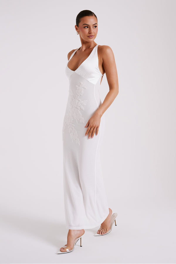 Shop Formal Dress - Maya  Beaded Mesh Maxi Dress - White fifth image
