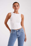 Luci Beaded Flower Mesh Top - White