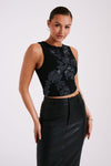 Luci Beaded Flower Mesh Top - White