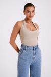 Marie Recycled Nylon Halter Top - Taupe