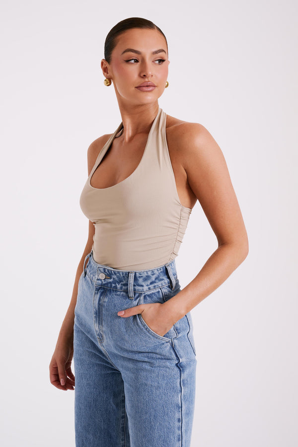 Marie Recycled Nylon Halter Top - Taupe
