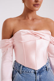Giselle Satin Off Shoulder Top - Baby Pink