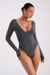 Nia Long Sleeve V Neck Bodysuit - Black
