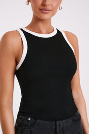 Zanna Contrast Ribbed Tank Top - Black/White