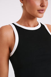 Zanna Contrast Ribbed Tank Top - Black/White