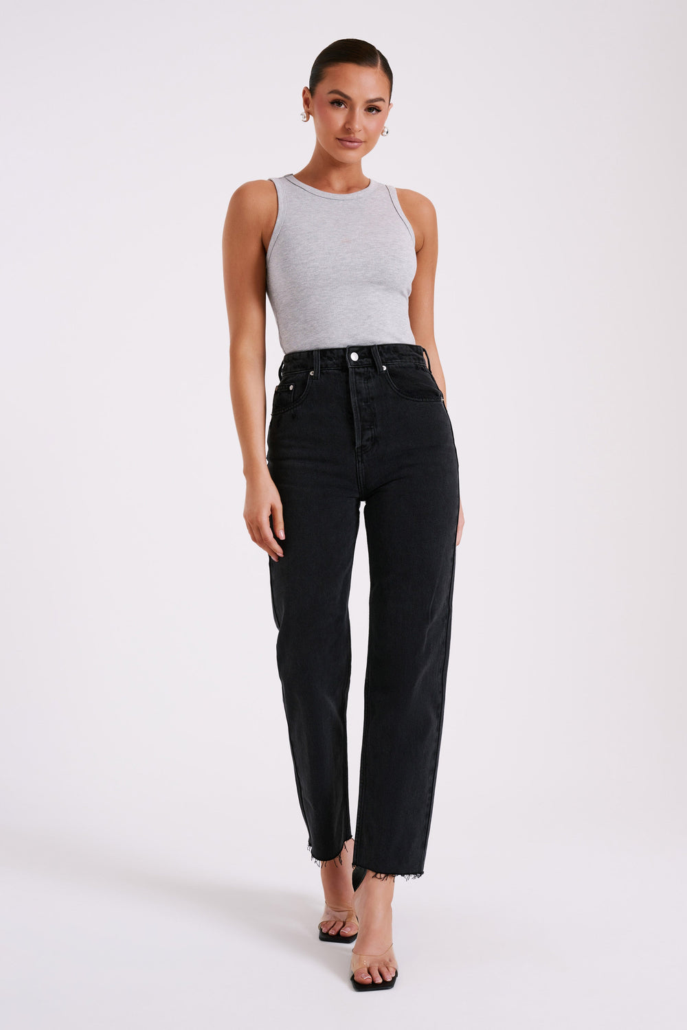 Zanna Ribbed Tank Top - Grey Marle