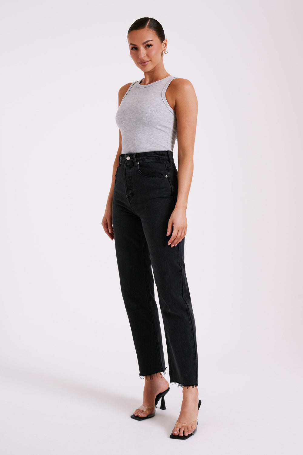 Zanna Ribbed Tank Top - Grey Marle