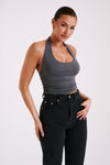 Marie Recycled Nylon Halter Top - Black