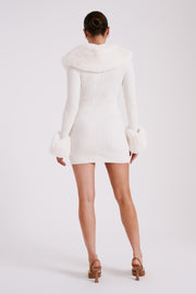 Aurora Fur Trim Knit Mini Dress - Ivory