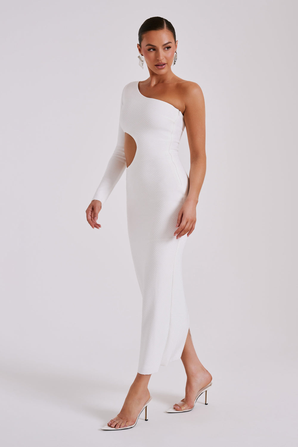 Alisson Hot Fix Crepe One Shoulder Maxi Dress - White