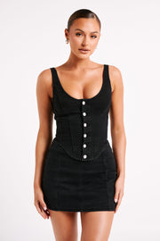 Leilani Corset Denim Top - Washed Black