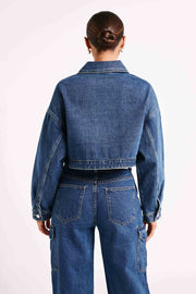 Kyle Cropped Denim Jacket - Dark Blue