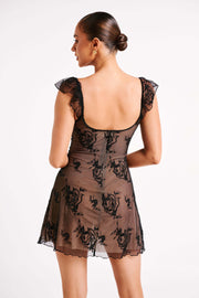 Verona Embroidered Mesh Mini Dress - Black