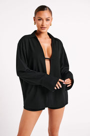 Tasha Oversized Linen Shirt - Black