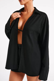 Tasha Oversized Linen Shirt - Black