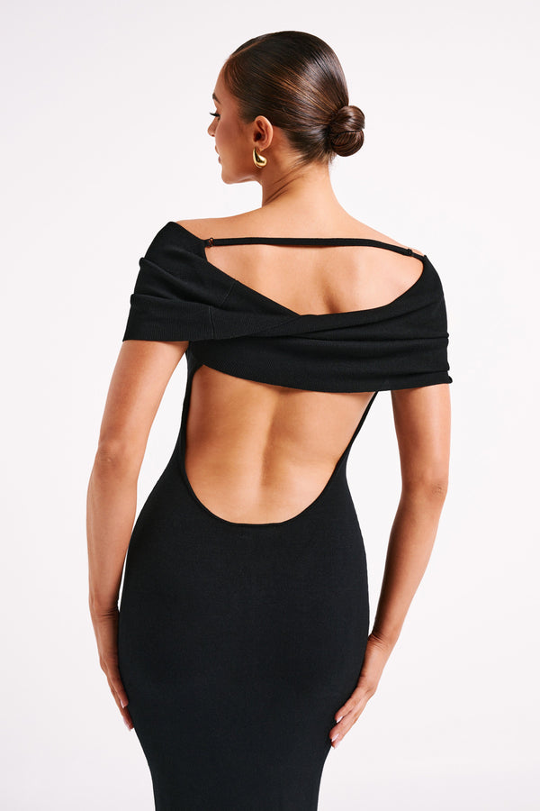 Terese Off Shoulder Knit Maxi Dress - Black