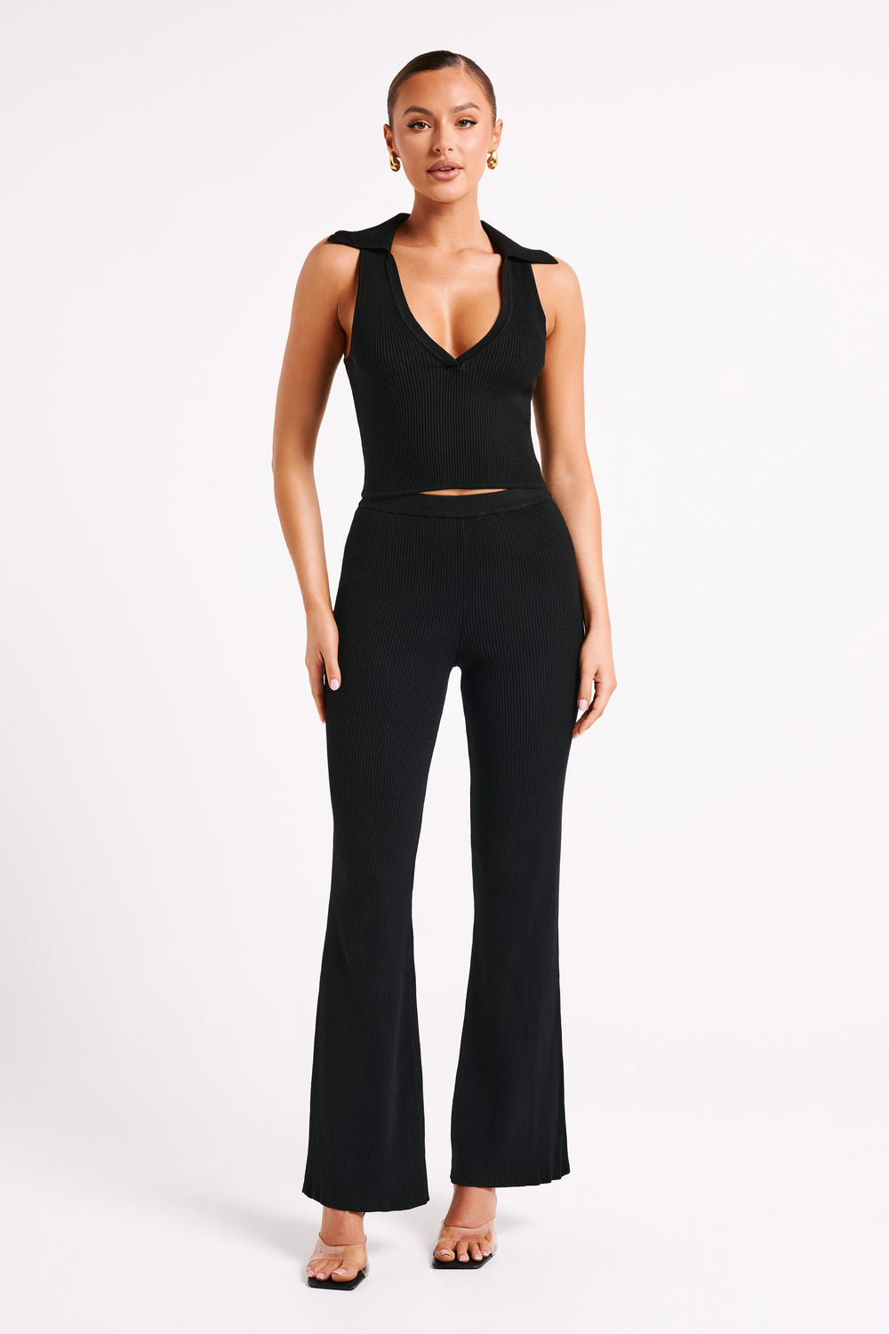 Viola Collared Knit Tank Top - Black