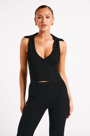 Viola Collared Knit Tank Top - Black