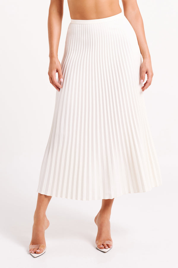 Twyla Pleated Suiting Maxi Skirt - Ivory - MESHKI