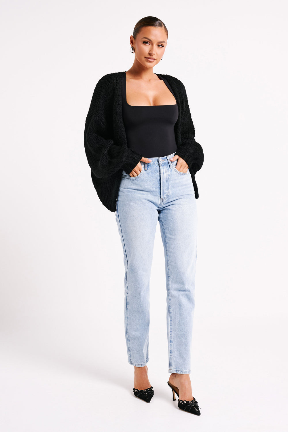 Irina Chunky Knit Cardigan - Black