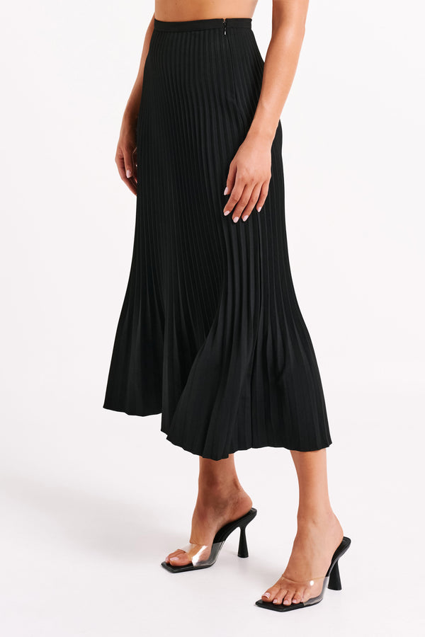 Twyla Pleated Suiting Maxi Skirt - Black