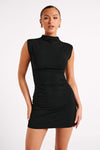 Melania High Neck Mini Dress - Charcoal