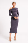 Christabel Recycled Nylon Ruched Midi Dress - Charcoal