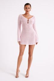 Kayleigh Crochet Knit Mini Dress - Rosewater