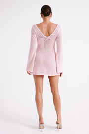 Kayleigh Crochet Knit Mini Dress - Rosewater