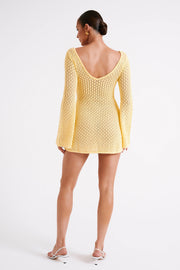 Kayleigh Crochet Knit Mini Dress - Lemon