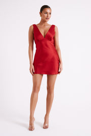 Nadia Satin Mini Dress With Cowl Back - Red