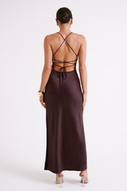 Sydney Straight Neck Slip Maxi Dress - Chocolate