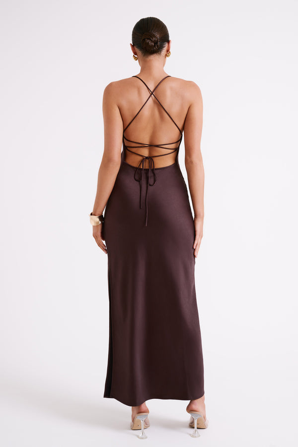 Shop Formal Dress - Sydney  Straight Neck Slip Maxi Dress - Chocolate featured image