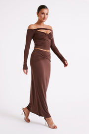 Ceri Off Shoulder Long Sleeve Top - Mocha
